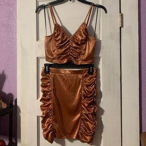 Paperoc Shimmery Copper Women's Two Piece Satin Outfit